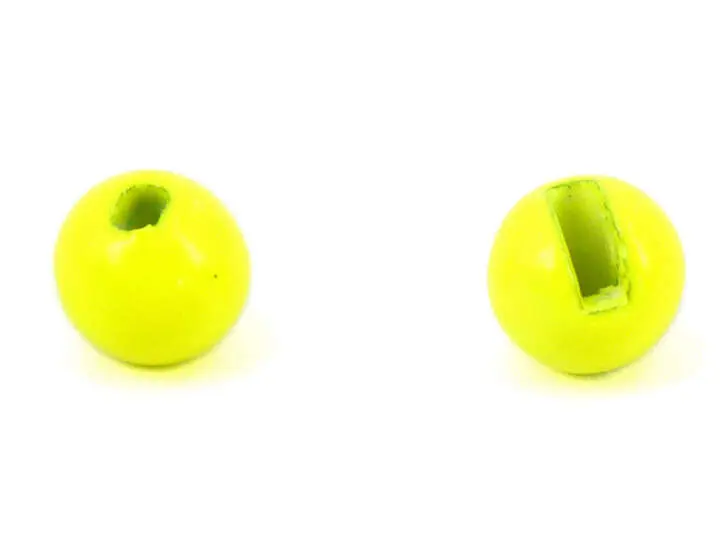 Tungsten Kopfperlen geschlitzt - FLUO GELB - 10 Stk. - 3,5 mm